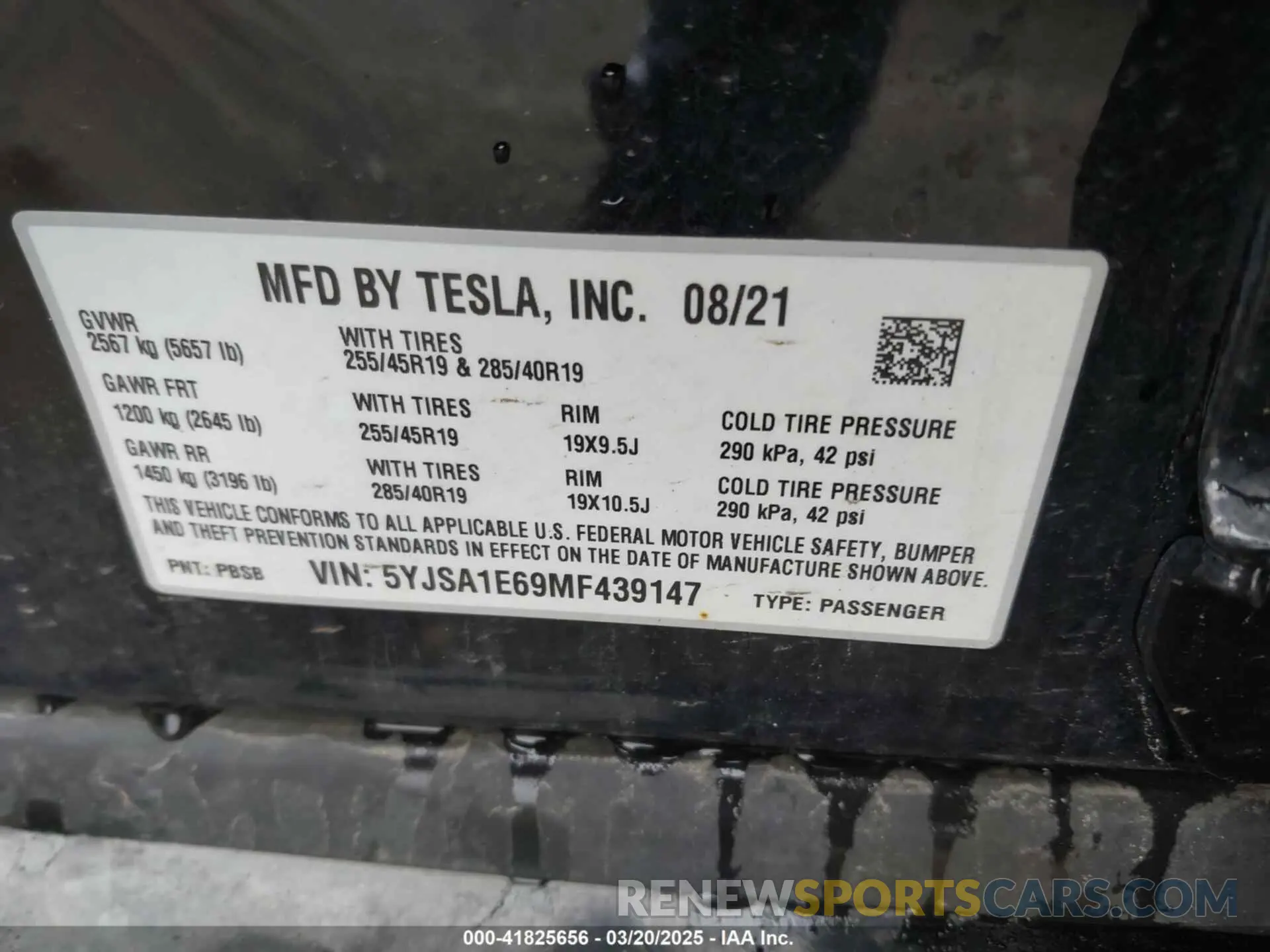 9 fotografías del automóvil dañado 5YJSA1E69MF439147 TESLA MODEL S 2021