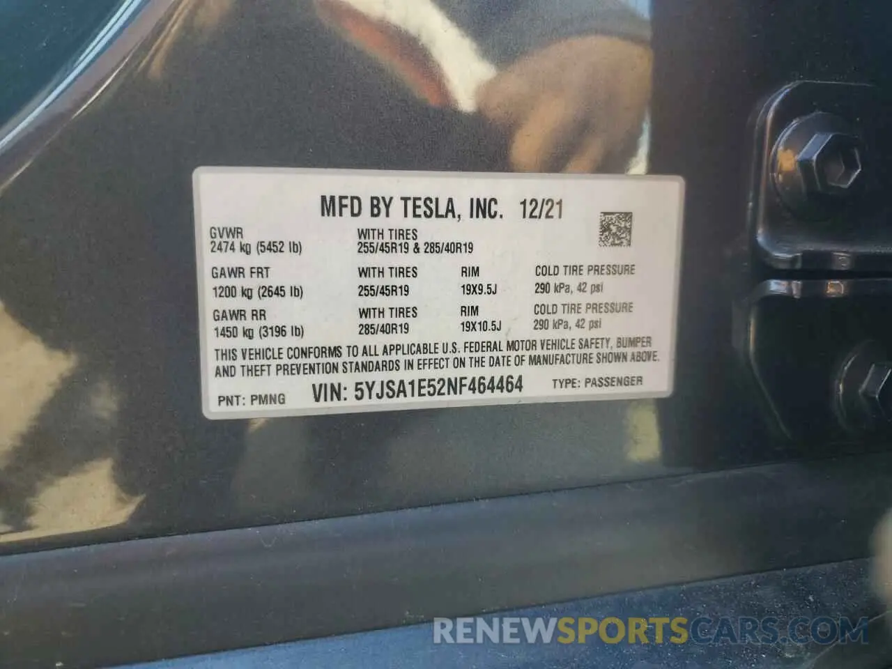 12 fotografías del automóvil dañado 5YJSA1E52NF464464 TESLA MODEL S 2022