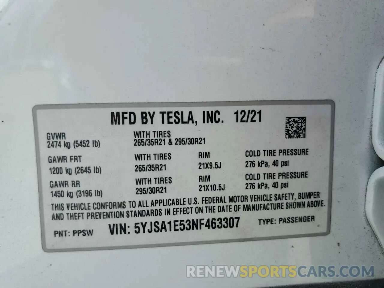 13 fotografías del automóvil dañado 5YJSA1E53NF463307 TESLA MODEL S 2022