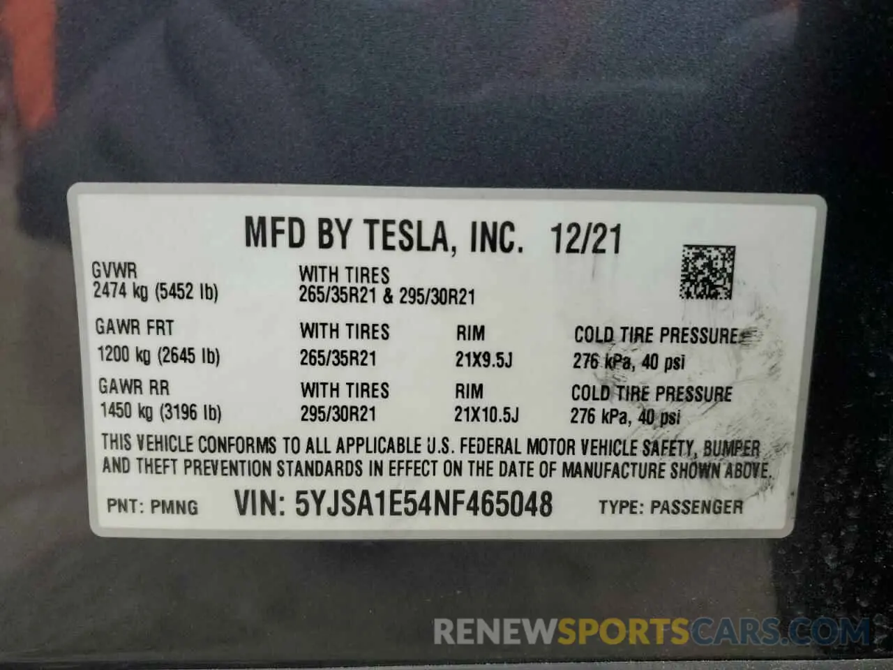 14 fotografías del automóvil dañado 5YJSA1E54NF465048 TESLA MODEL S 2022