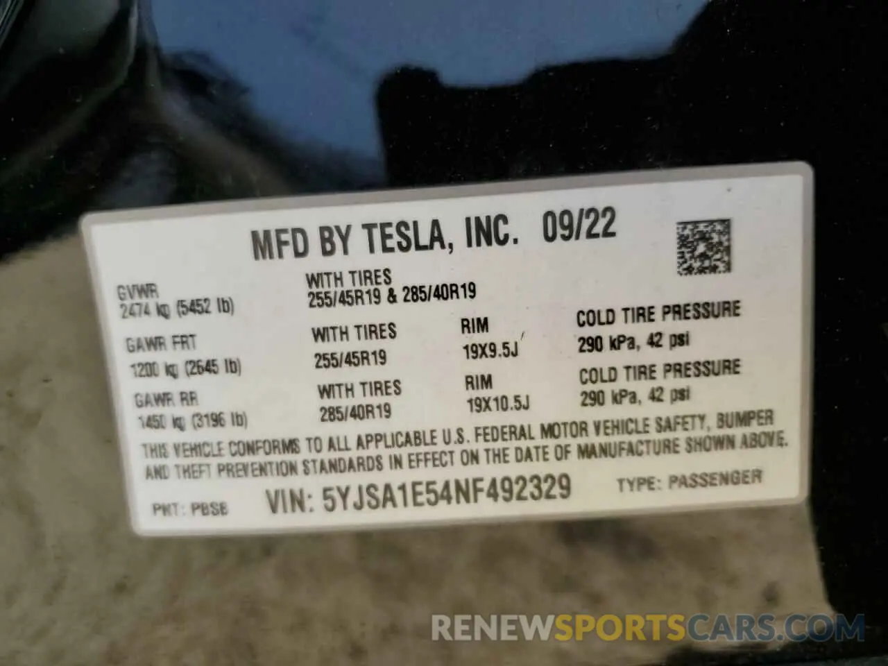15 fotografías del automóvil dañado 5YJSA1E54NF492329 TESLA MODEL S 2022