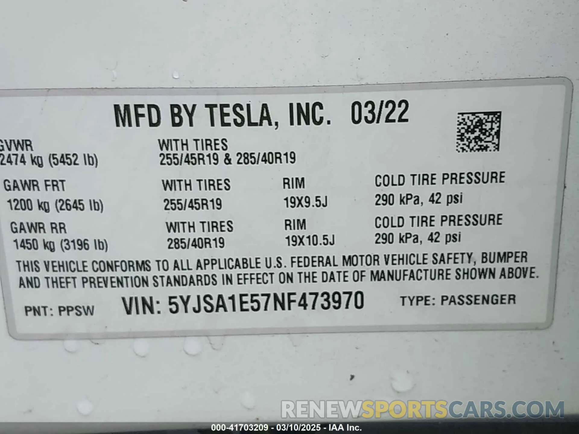 9 fotografías del automóvil dañado 5YJSA1E57NF473970 TESLA MODEL S 2022
