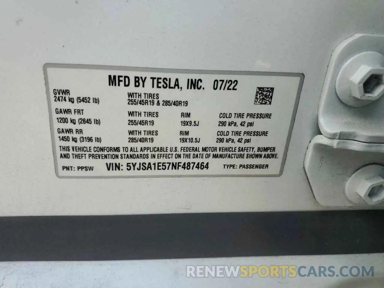 14 fotografías del automóvil dañado 5YJSA1E57NF487464 TESLA MODEL S 2022