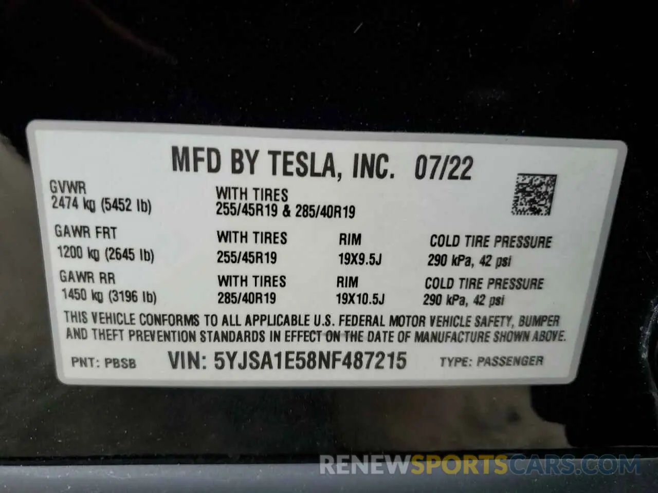 14 fotografías del automóvil dañado 5YJSA1E58NF487215 TESLA MODEL S 2022