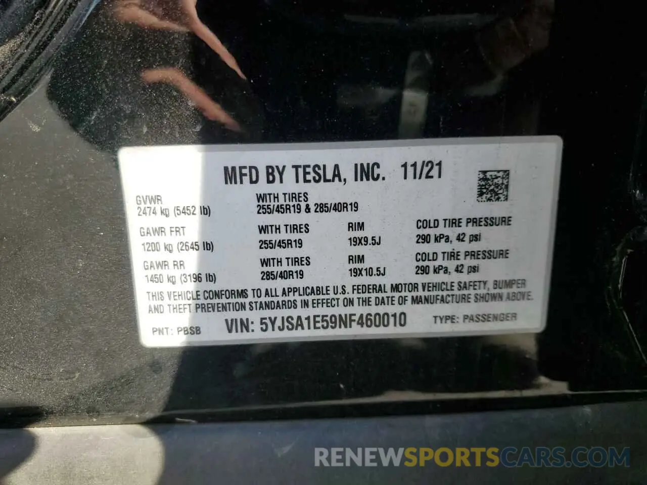 16 fotografías del automóvil dañado 5YJSA1E59NF460010 TESLA MODEL S 2022