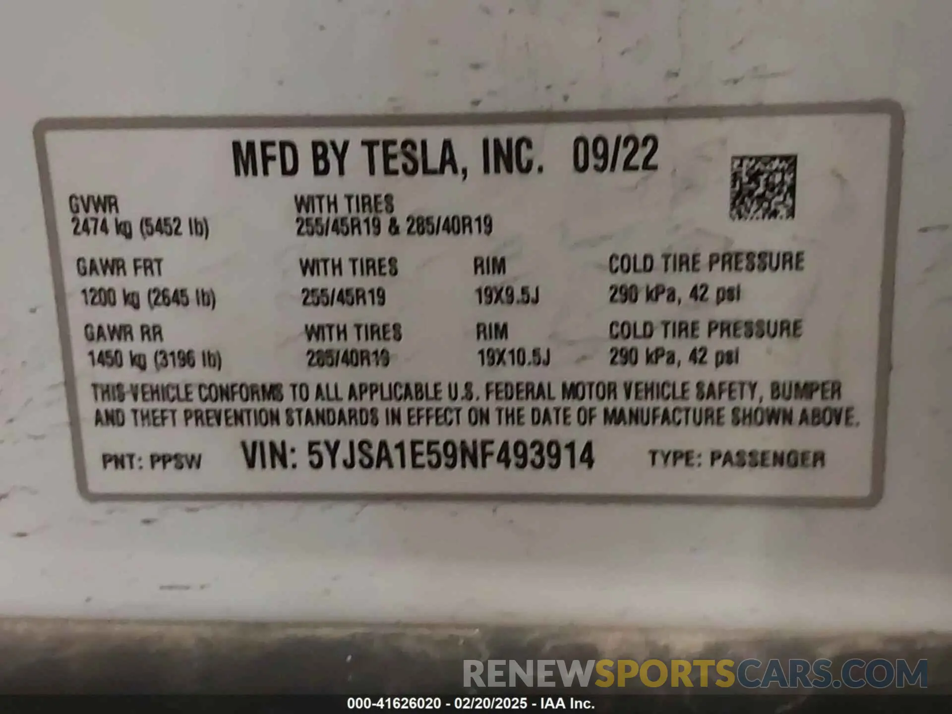 9 fotografías del automóvil dañado 5YJSA1E59NF493914 TESLA MODEL S 2022