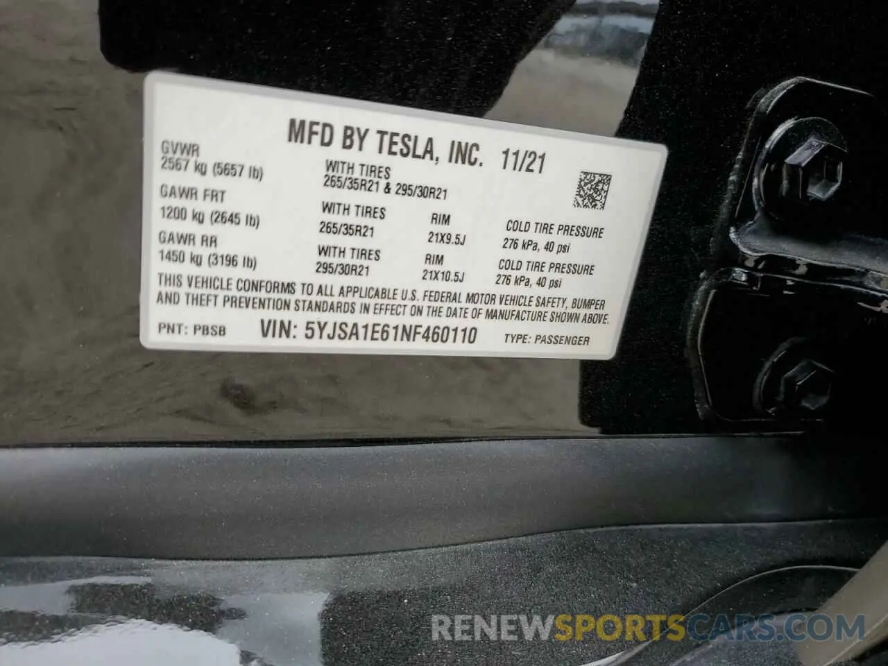 12 fotografías del automóvil dañado 5YJSA1E61NF460110 TESLA MODEL S 2022
