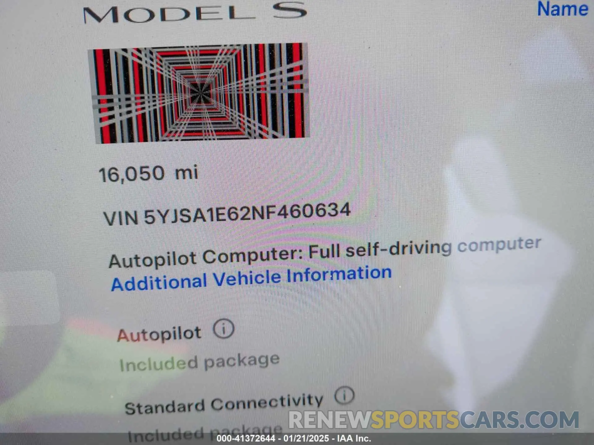 15 fotografías del automóvil dañado 5YJSA1E62NF460634 TESLA MODEL S 2022