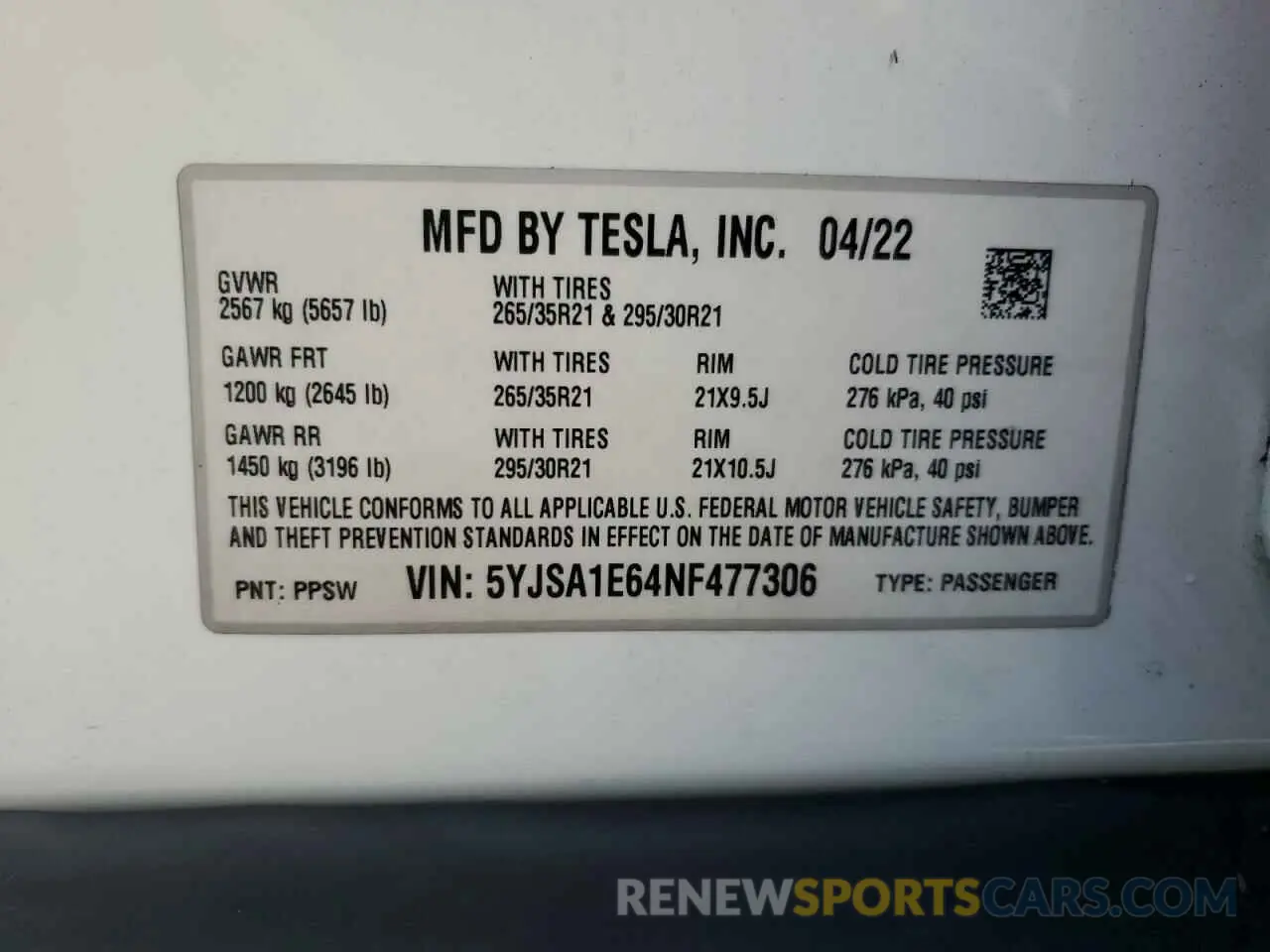 13 fotografías del automóvil dañado 5YJSA1E64NF477306 TESLA MODEL S 2022