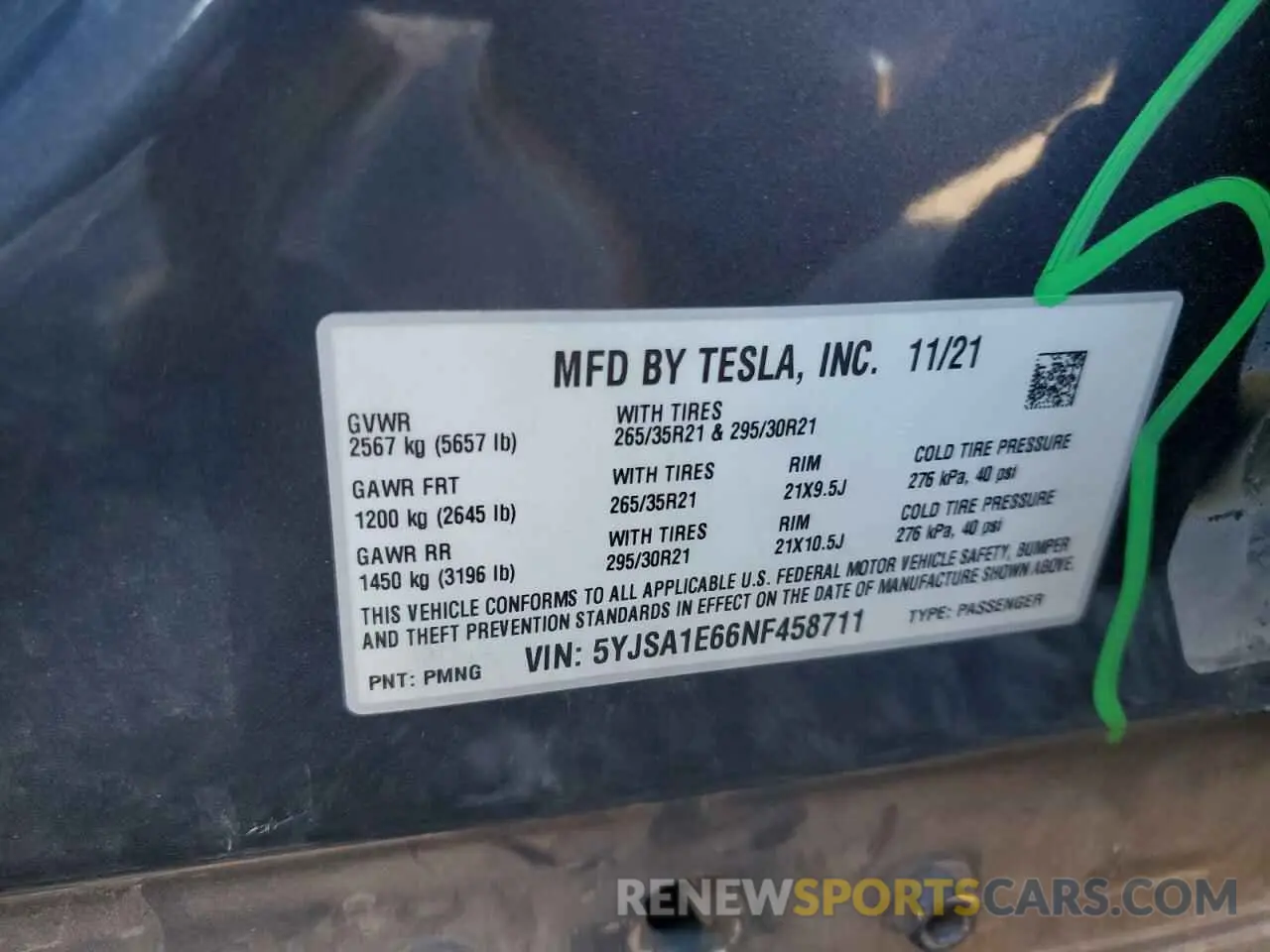 13 fotografías del automóvil dañado 5YJSA1E66NF458711 TESLA MODEL S 2022
