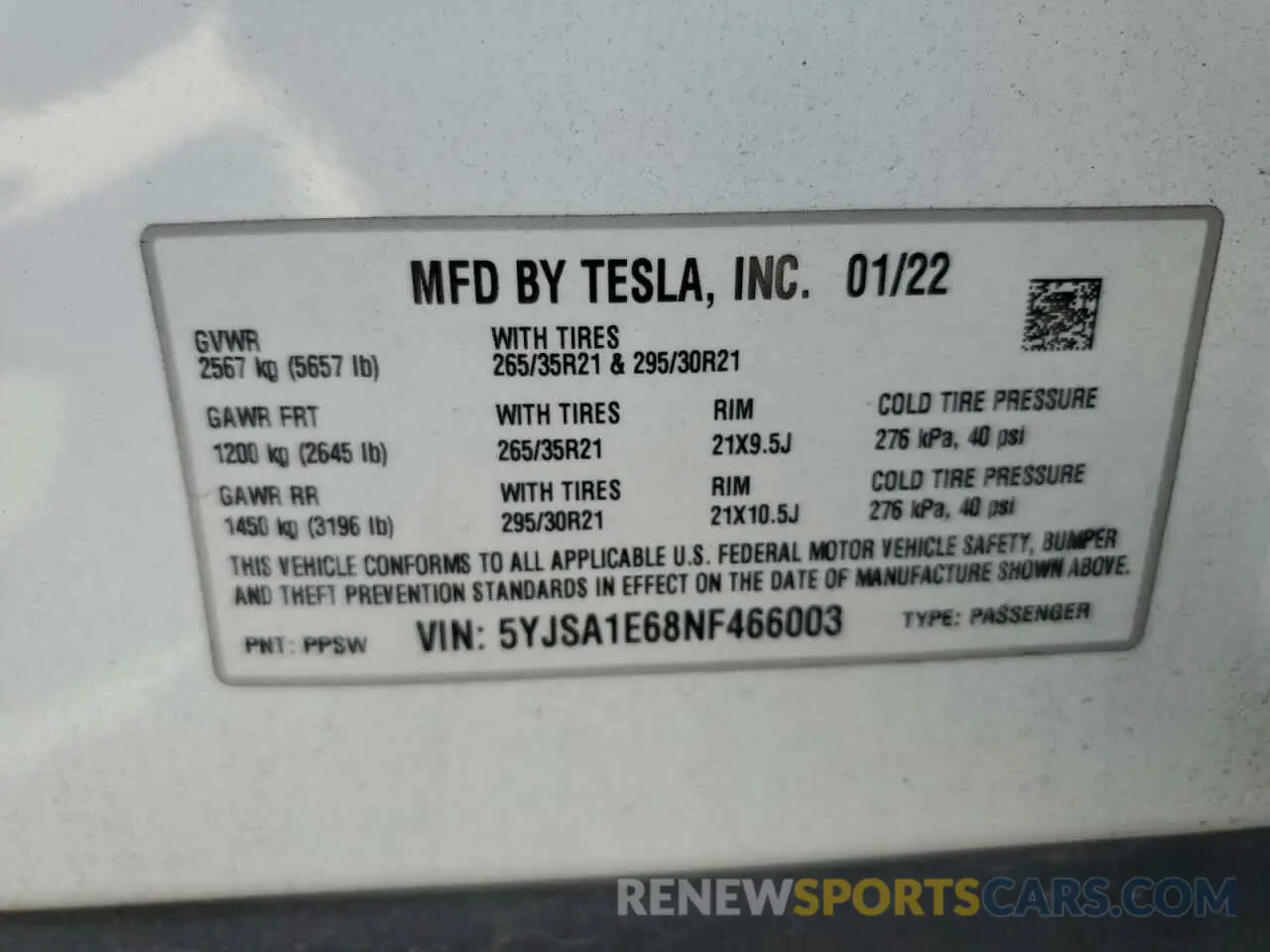 14 fotografías del automóvil dañado 5YJSA1E68NF466003 TESLA MODEL S 2022