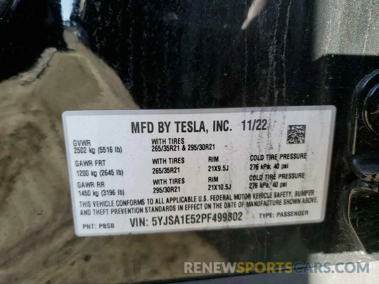 15 fotografías del automóvil dañado 5YJSA1E52PF499802 TESLA MODEL S 2023