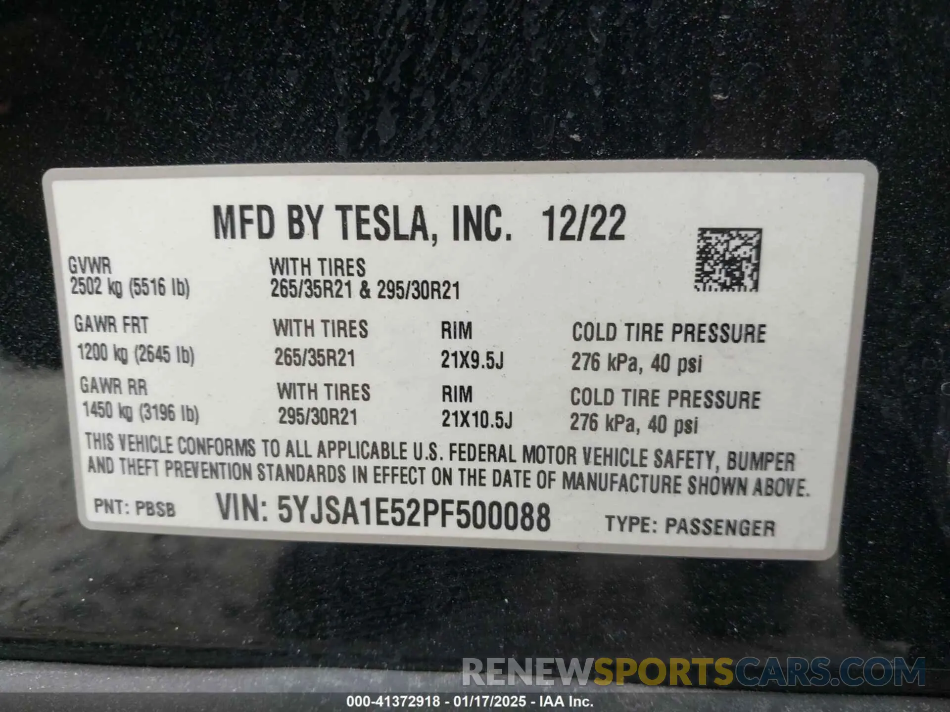 9 fotografías del automóvil dañado 5YJSA1E52PF500088 TESLA MODEL S 2023