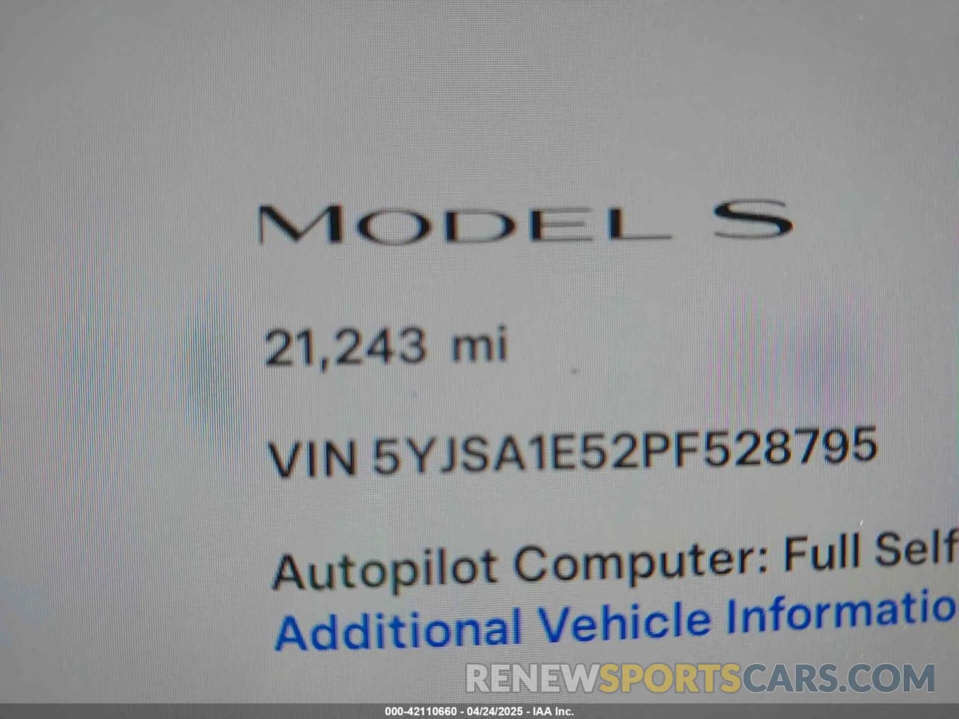 15 fotografías del automóvil dañado 5YJSA1E52PF528795 TESLA MODEL S 2023