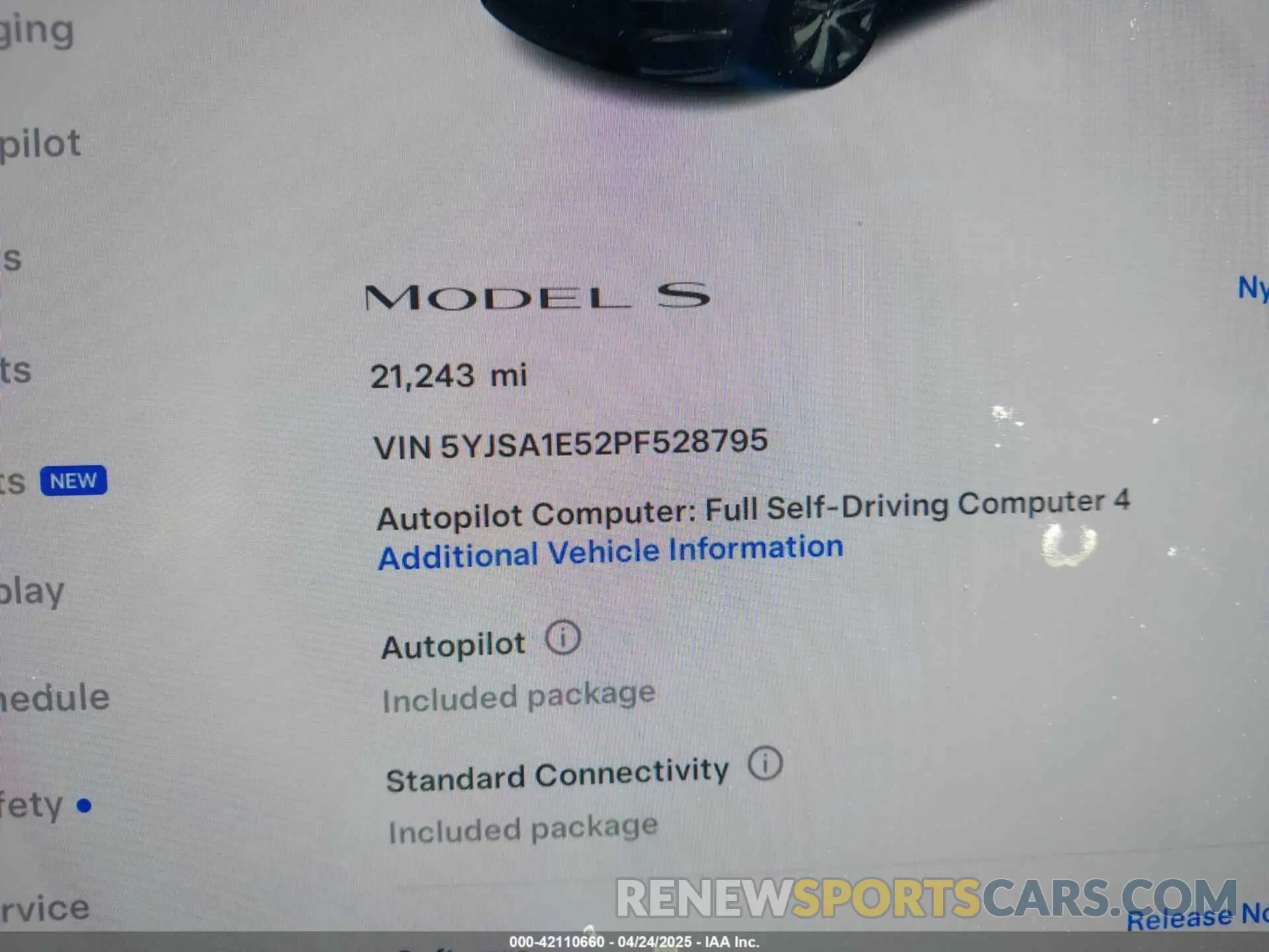 7 fotografías del automóvil dañado 5YJSA1E52PF528795 TESLA MODEL S 2023