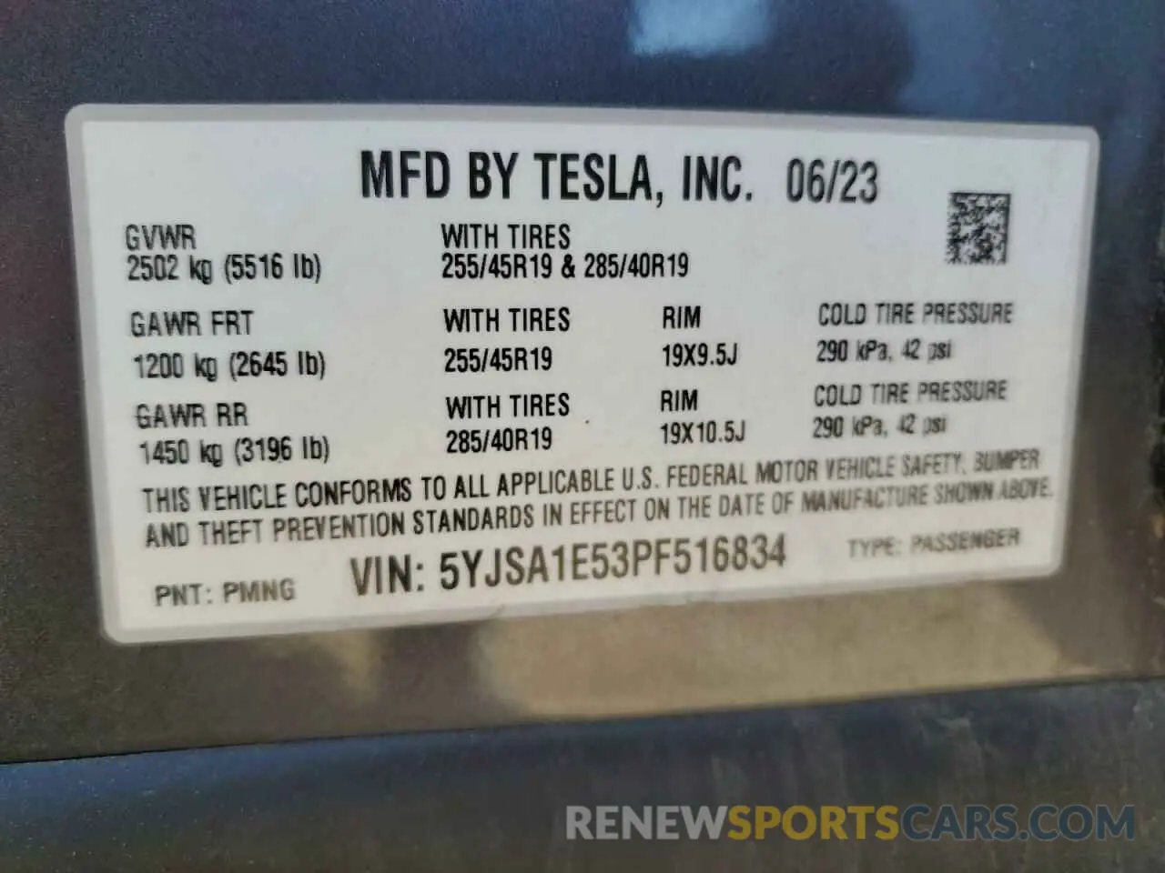 12 fotografías del automóvil dañado 5YJSA1E53PF516834 TESLA MODEL S 2023