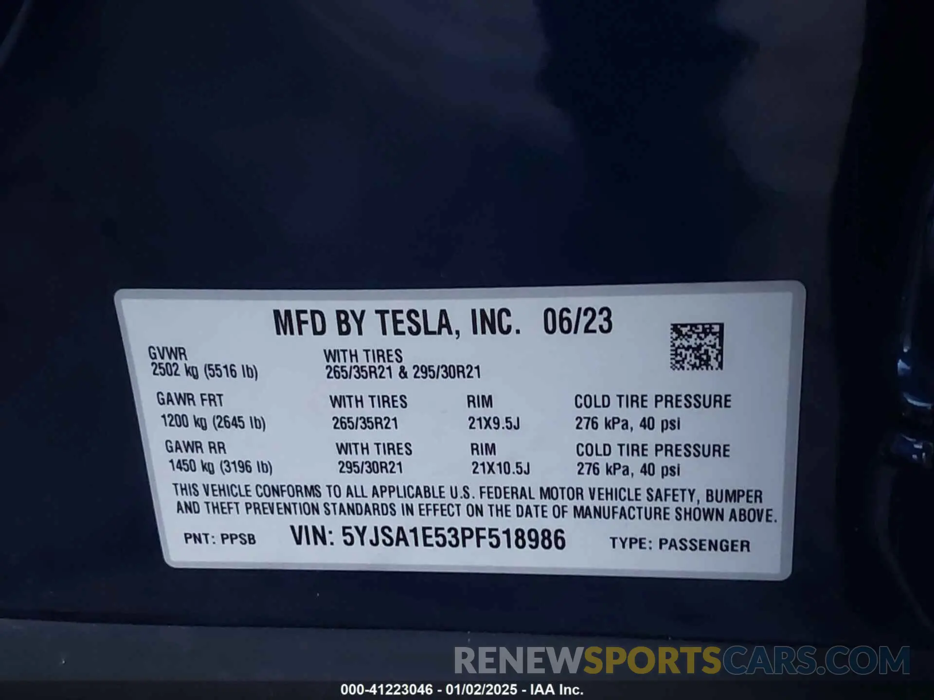 9 fotografías del automóvil dañado 5YJSA1E53PF518986 TESLA MODEL S 2023