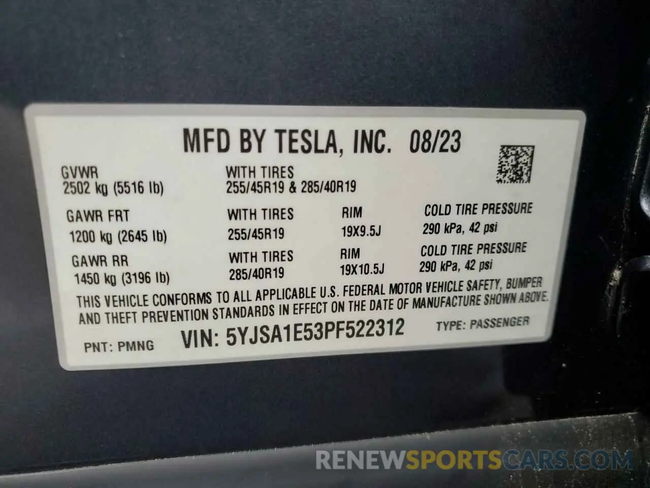 13 fotografías del automóvil dañado 5YJSA1E53PF522312 TESLA MODEL S 2023