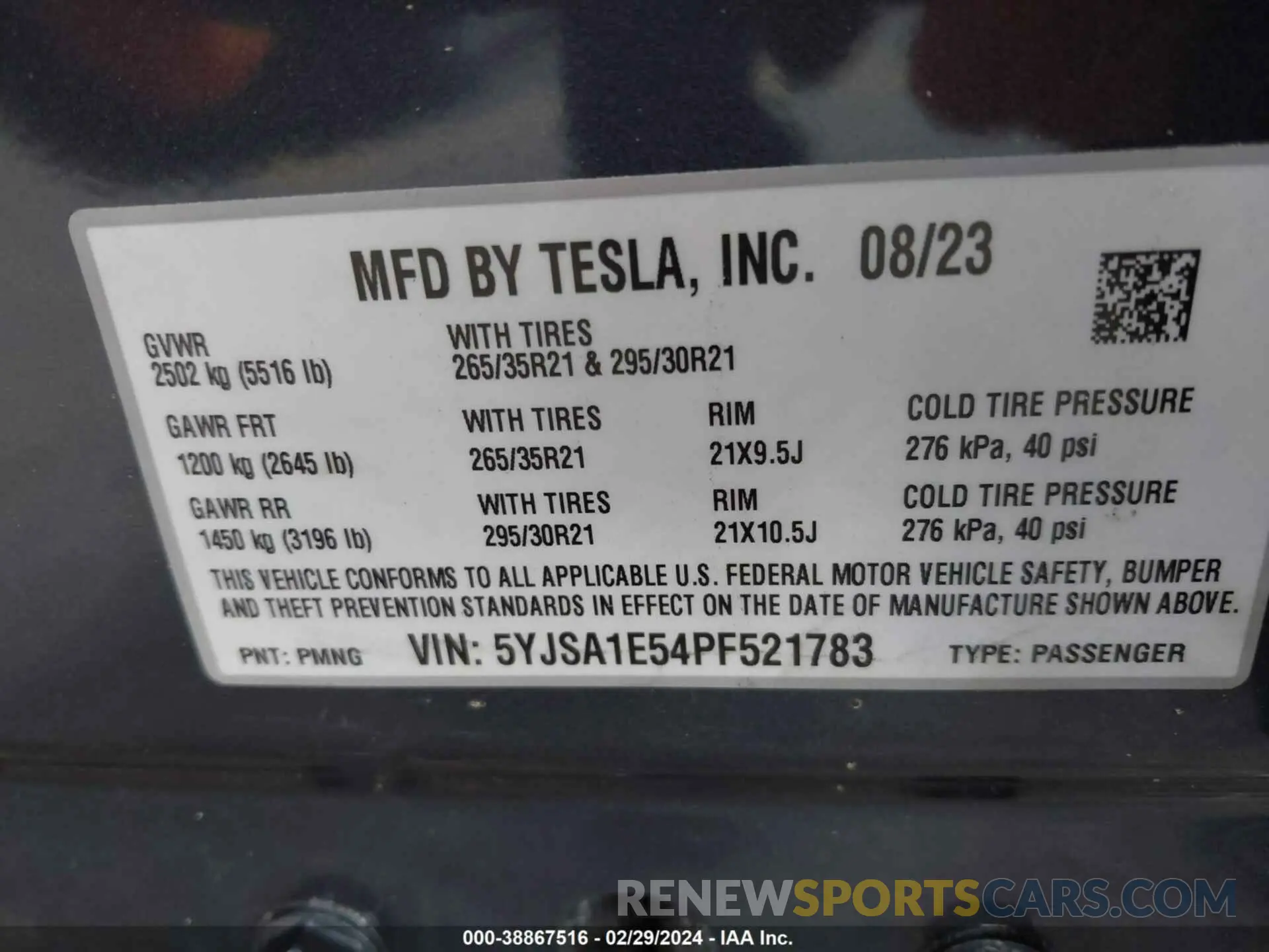 9 fotografías del automóvil dañado 5YJSA1E54PF521783 TESLA MODEL S 2023