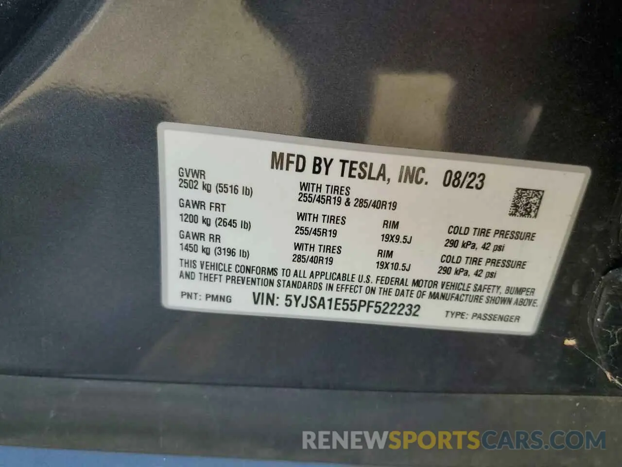 14 fotografías del automóvil dañado 5YJSA1E55PF522232 TESLA MODEL S 2023