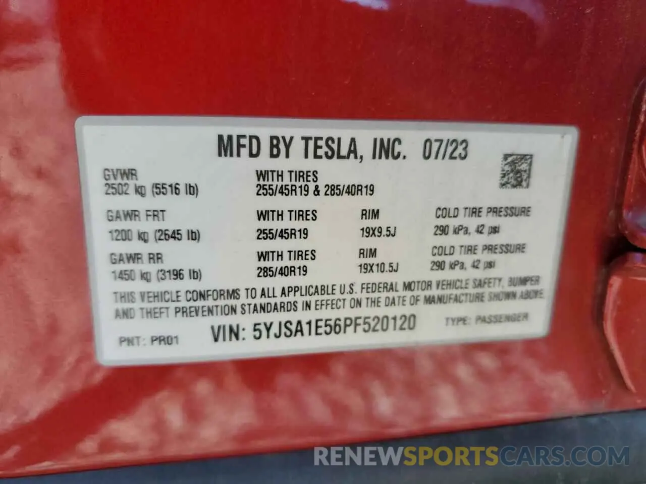 12 fotografías del automóvil dañado 5YJSA1E56PF520120 TESLA MODEL S 2023