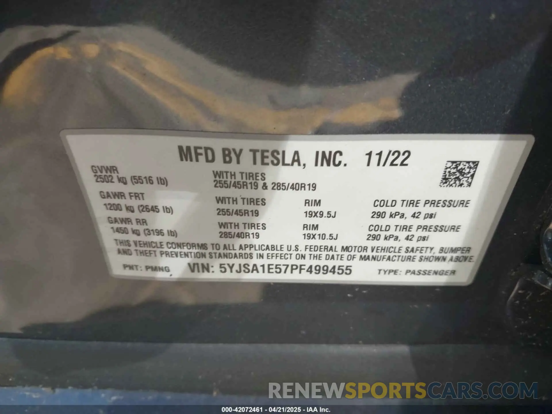 9 fotografías del automóvil dañado 5YJSA1E57PF499455 TESLA MODEL S 2023