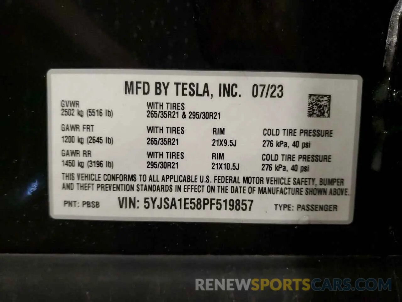 13 fotografías del automóvil dañado 5YJSA1E58PF519857 TESLA MODEL S 2023