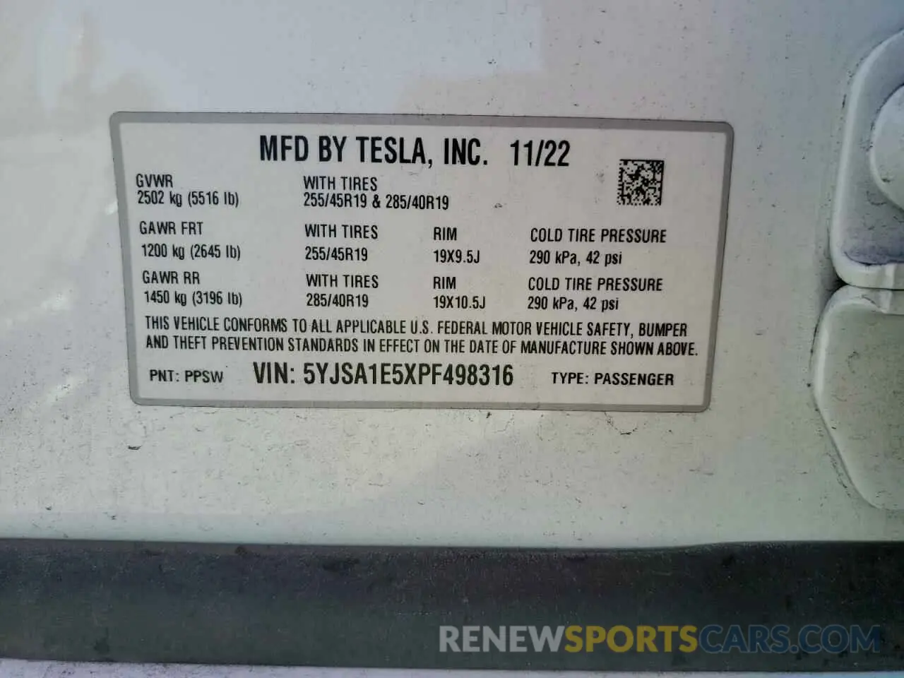 15 fotografías del automóvil dañado 5YJSA1E5XPF498316 TESLA MODEL S 2023