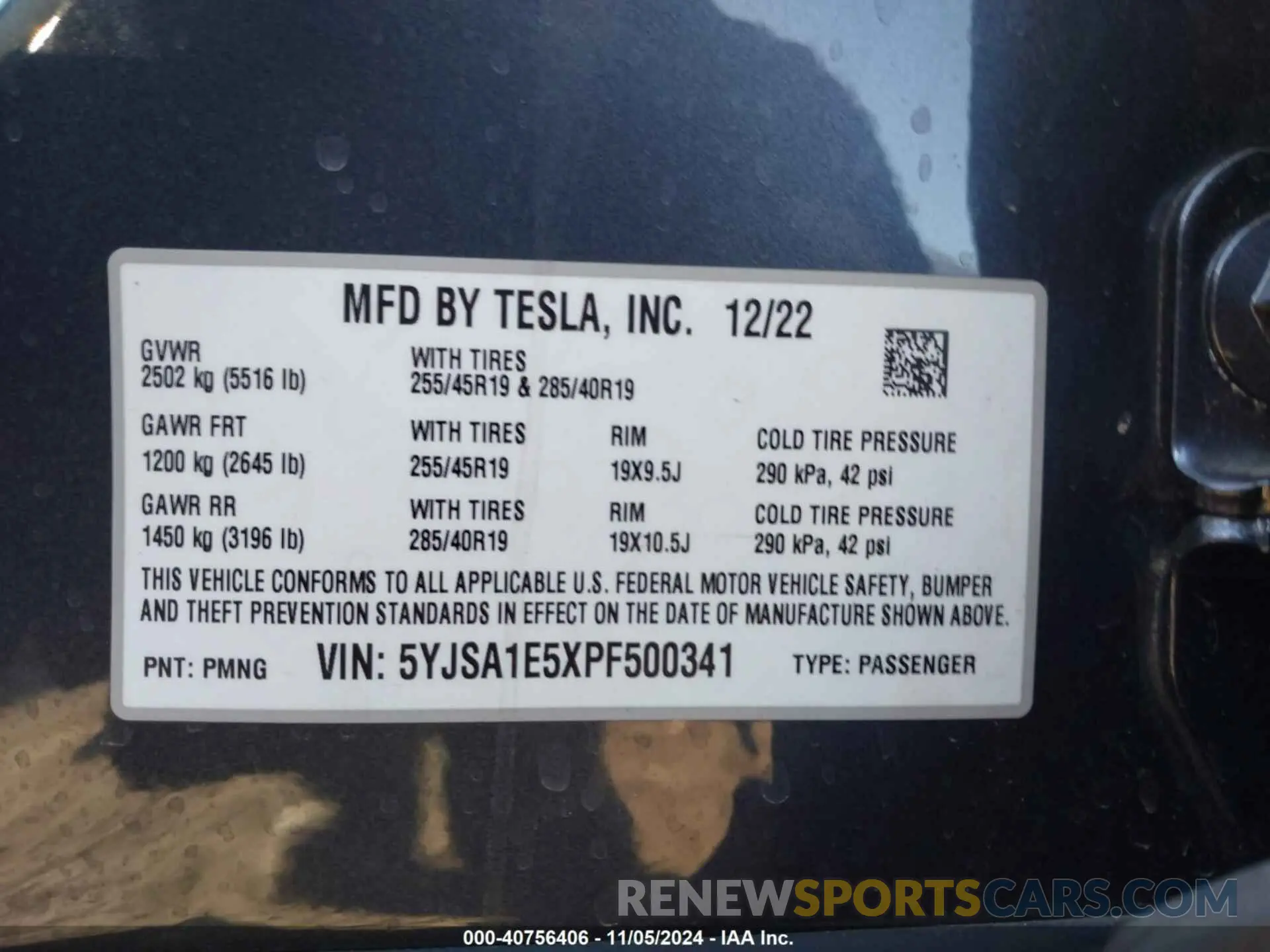 9 fotografías del automóvil dañado 5YJSA1E5XPF500341 TESLA MODEL S 2023