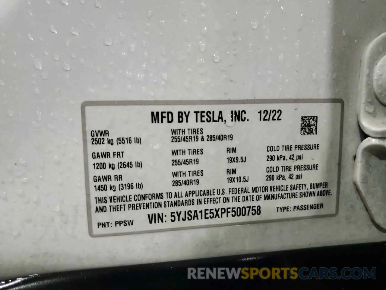 14 fotografías del automóvil dañado 5YJSA1E5XPF500758 TESLA MODEL S 2023