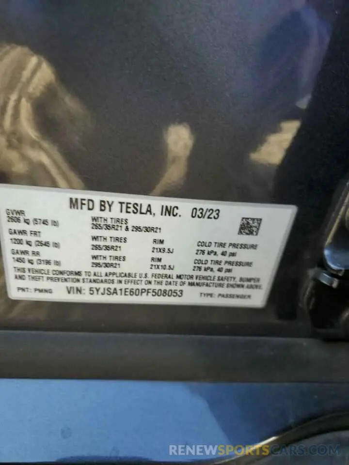 12 fotografías del automóvil dañado 5YJSA1E60PF508053 TESLA MODEL S 2023