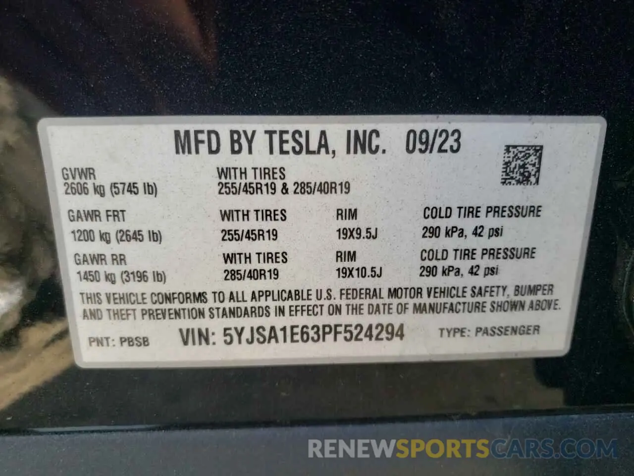13 fotografías del automóvil dañado 5YJSA1E63PF524294 TESLA MODEL S 2023