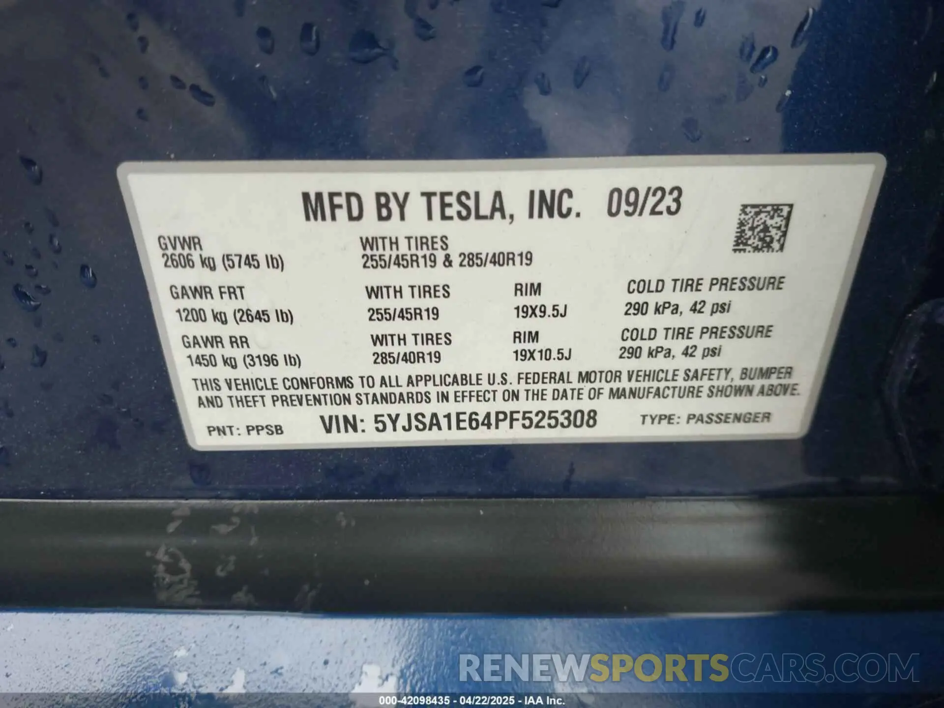 9 fotografías del automóvil dañado 5YJSA1E64PF525308 TESLA MODEL S 2023