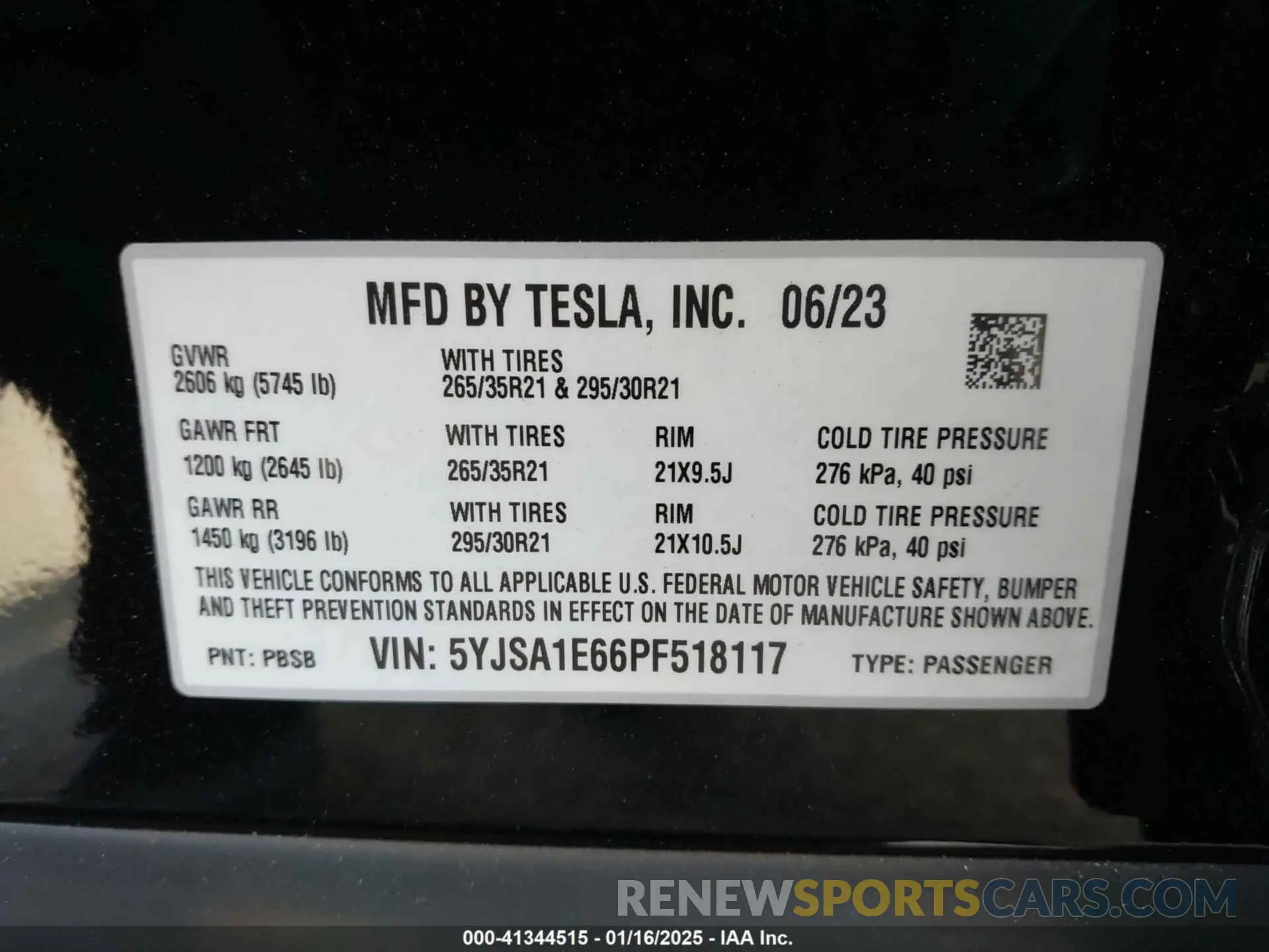 9 fotografías del automóvil dañado 5YJSA1E66PF518117 TESLA MODEL S 2023