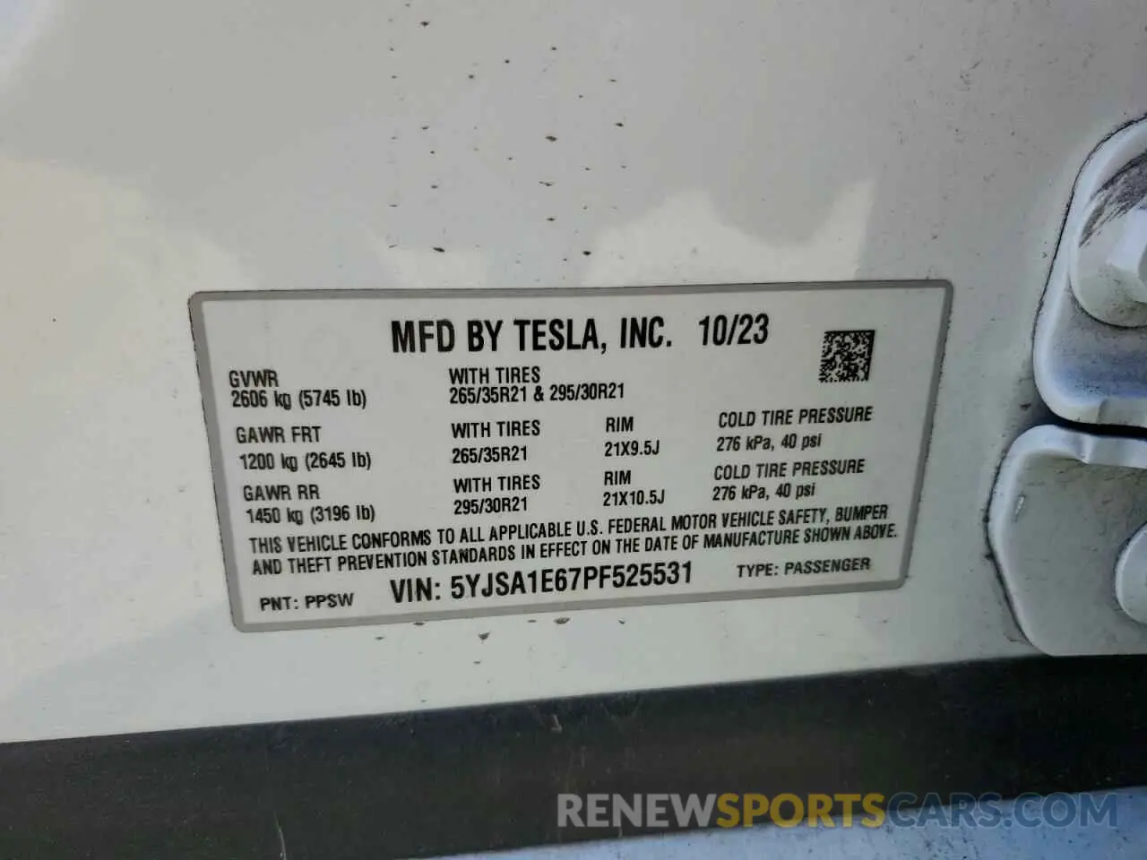 13 fotografías del automóvil dañado 5YJSA1E67PF525531 TESLA MODEL S 2023