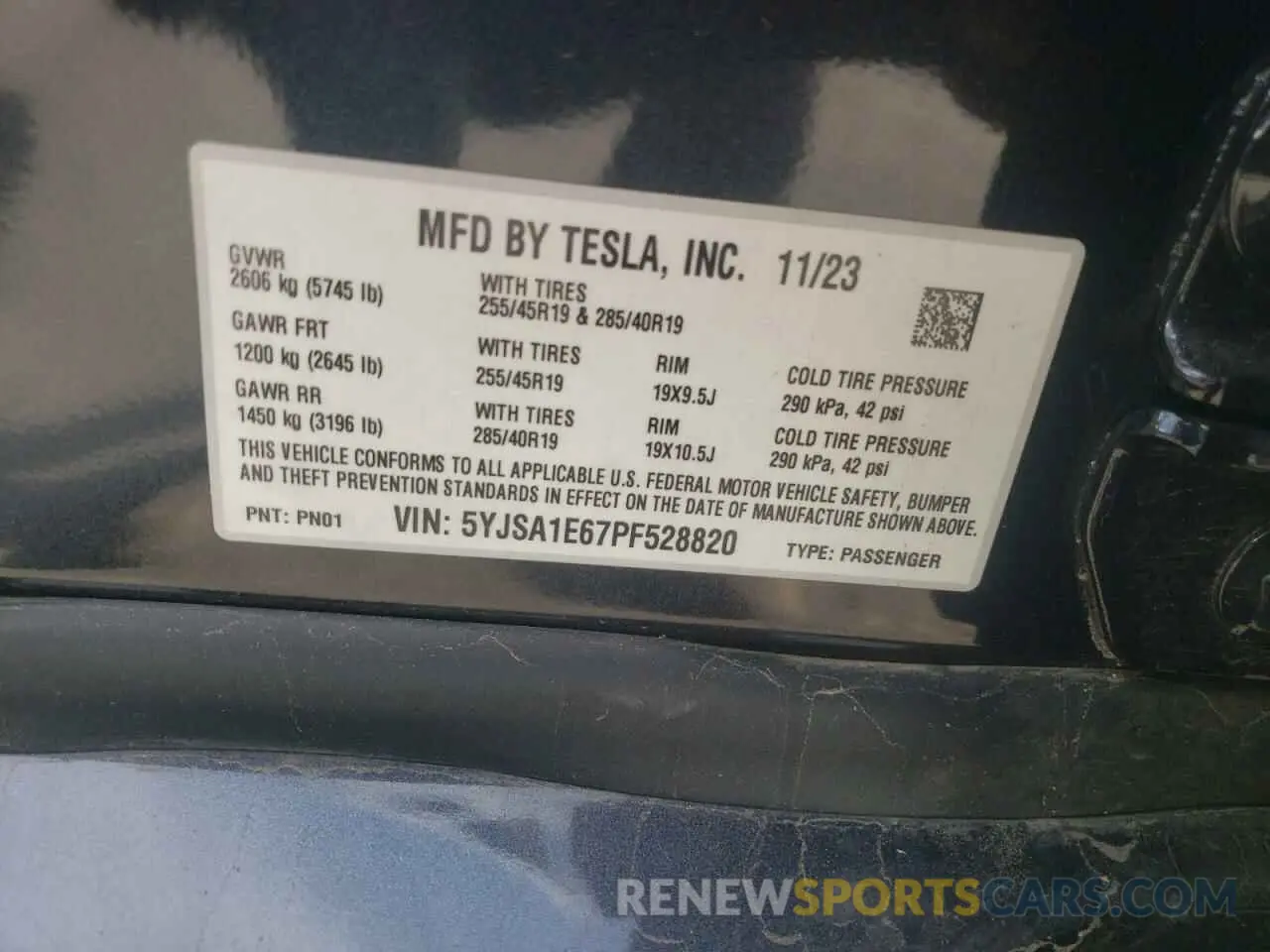 12 fotografías del automóvil dañado 5YJSA1E67PF528820 TESLA MODEL S 2023