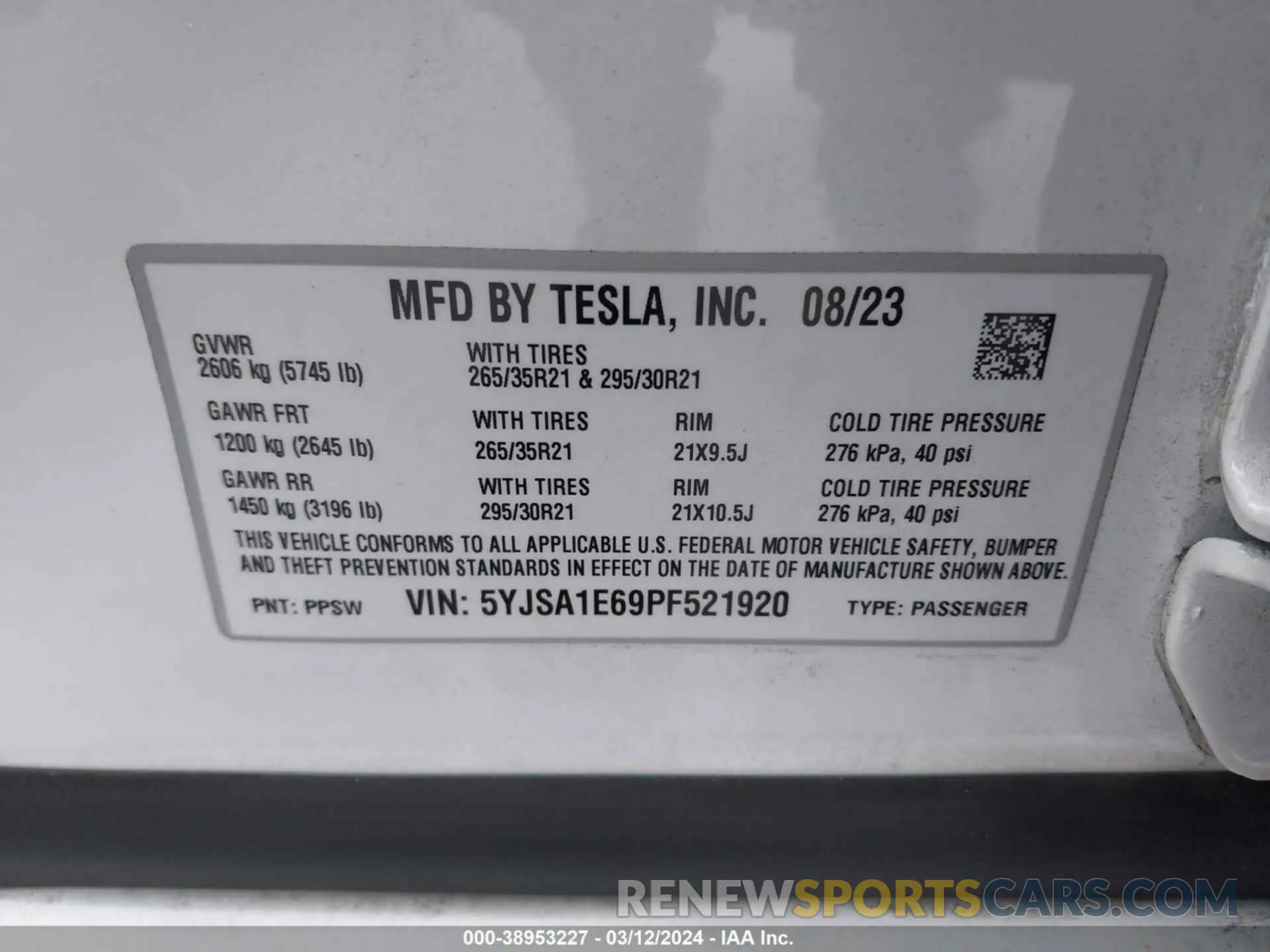 9 fotografías del automóvil dañado 5YJSA1E69PF521920 TESLA MODEL S 2023