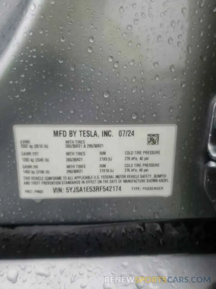 13 fotografías del automóvil dañado 5YJSA1E53RF542174 TESLA MODEL S 2024