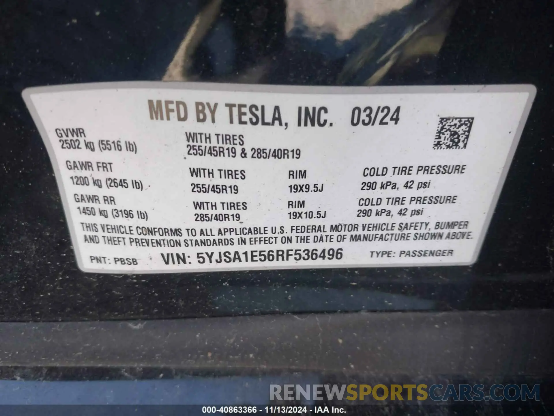 8 fotografías del automóvil dañado 5YJSA1E56RF536496 TESLA MODEL S 2024