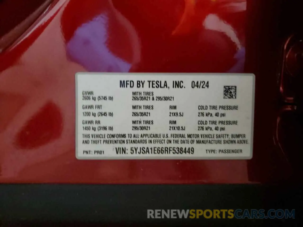 13 fotografías del automóvil dañado 5YJSA1E66RF538449 TESLA MODEL S 2024