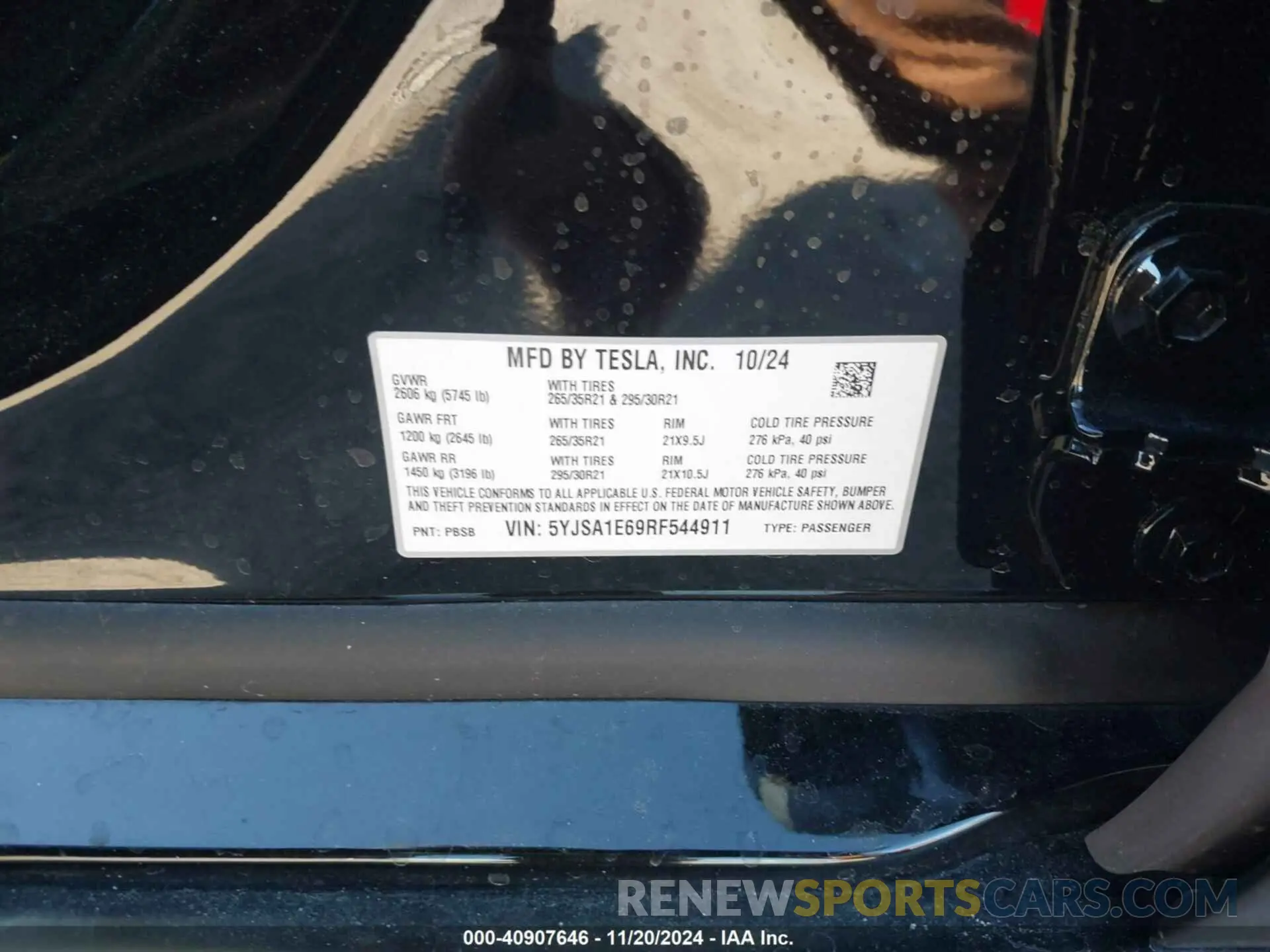 9 fotografías del automóvil dañado 5YJSA1E69RF544911 TESLA MODEL S 2024