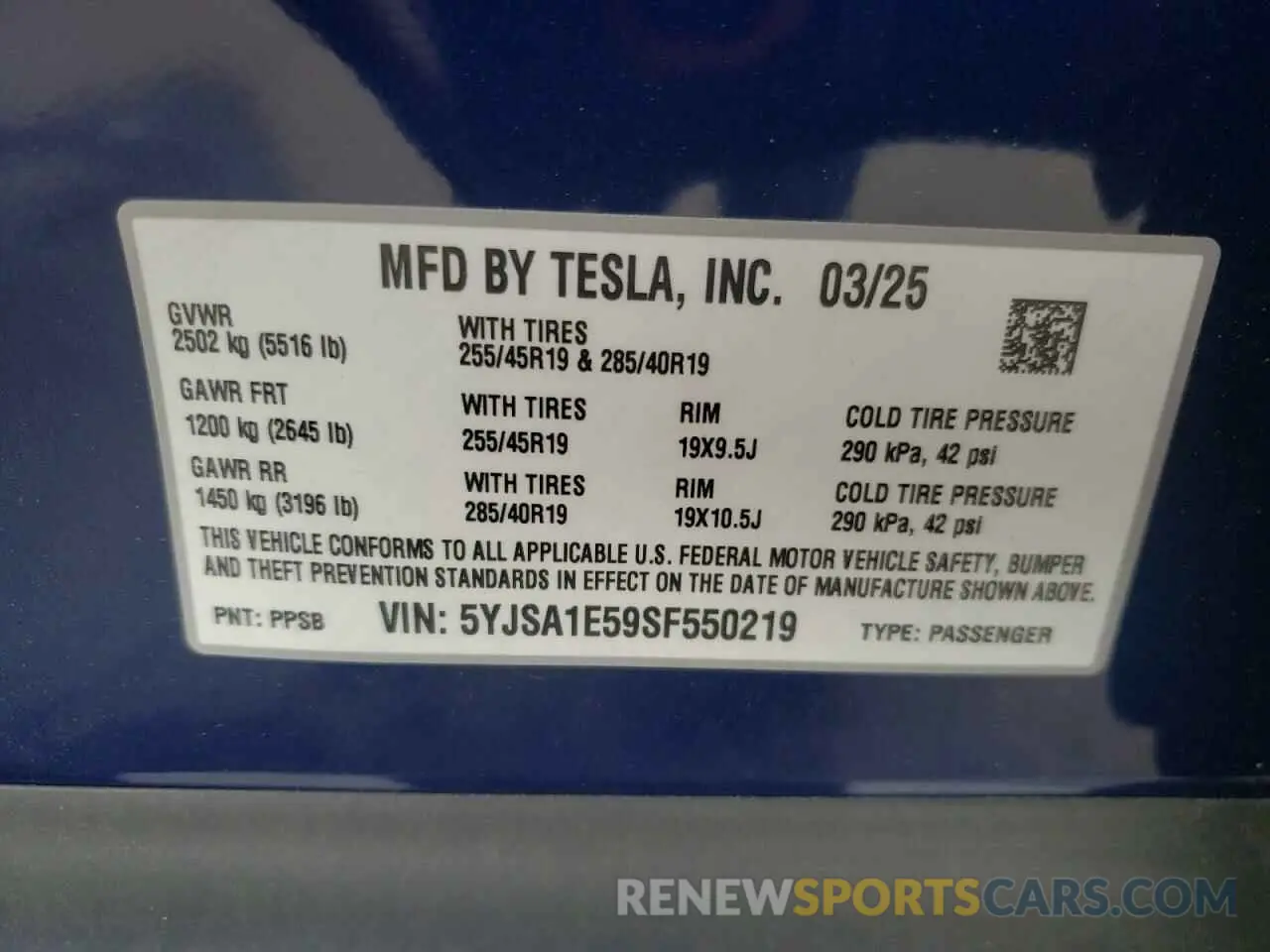 13 fotografías del automóvil dañado 5YJSA1E59SF550219 TESLA MODEL S 2025