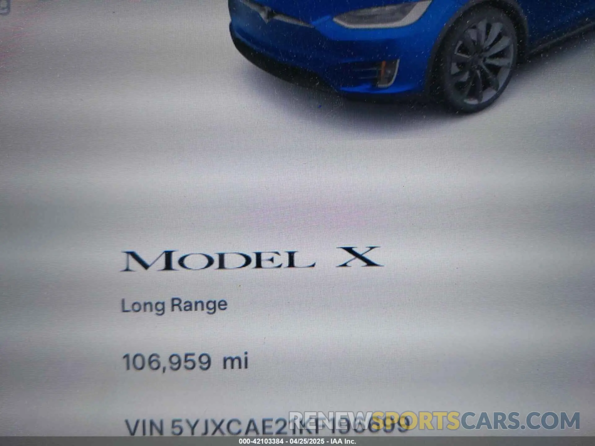 16 fotografías del automóvil dañado 5YJXCAE21KF196699 TESLA MODEL X 2019