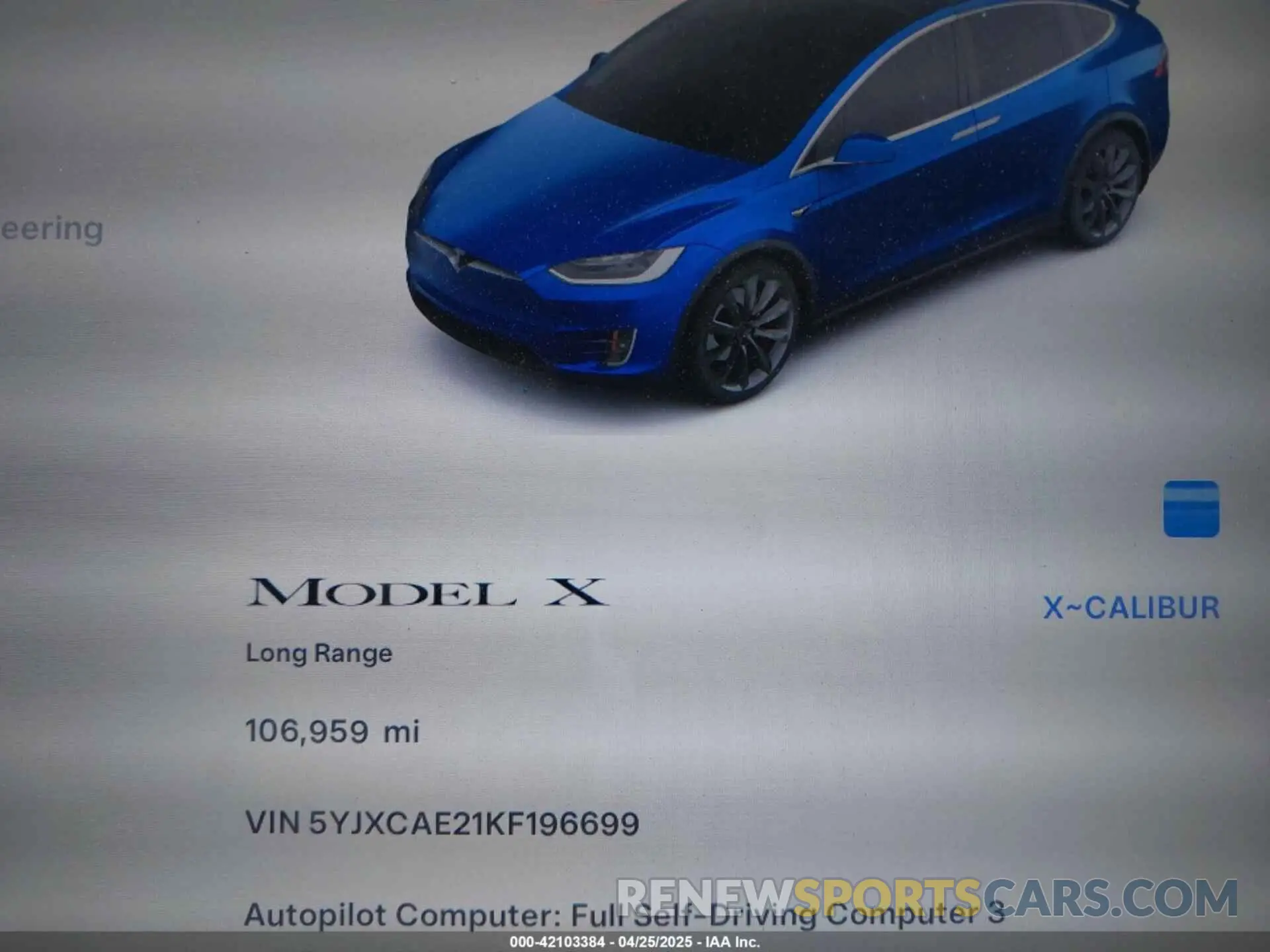 7 fotografías del automóvil dañado 5YJXCAE21KF196699 TESLA MODEL X 2019