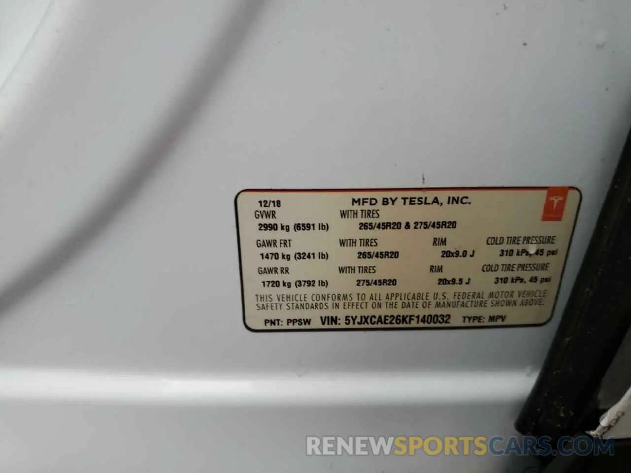 12 fotografías del automóvil dañado 5YJXCAE26KF140032 TESLA MODEL X 2019