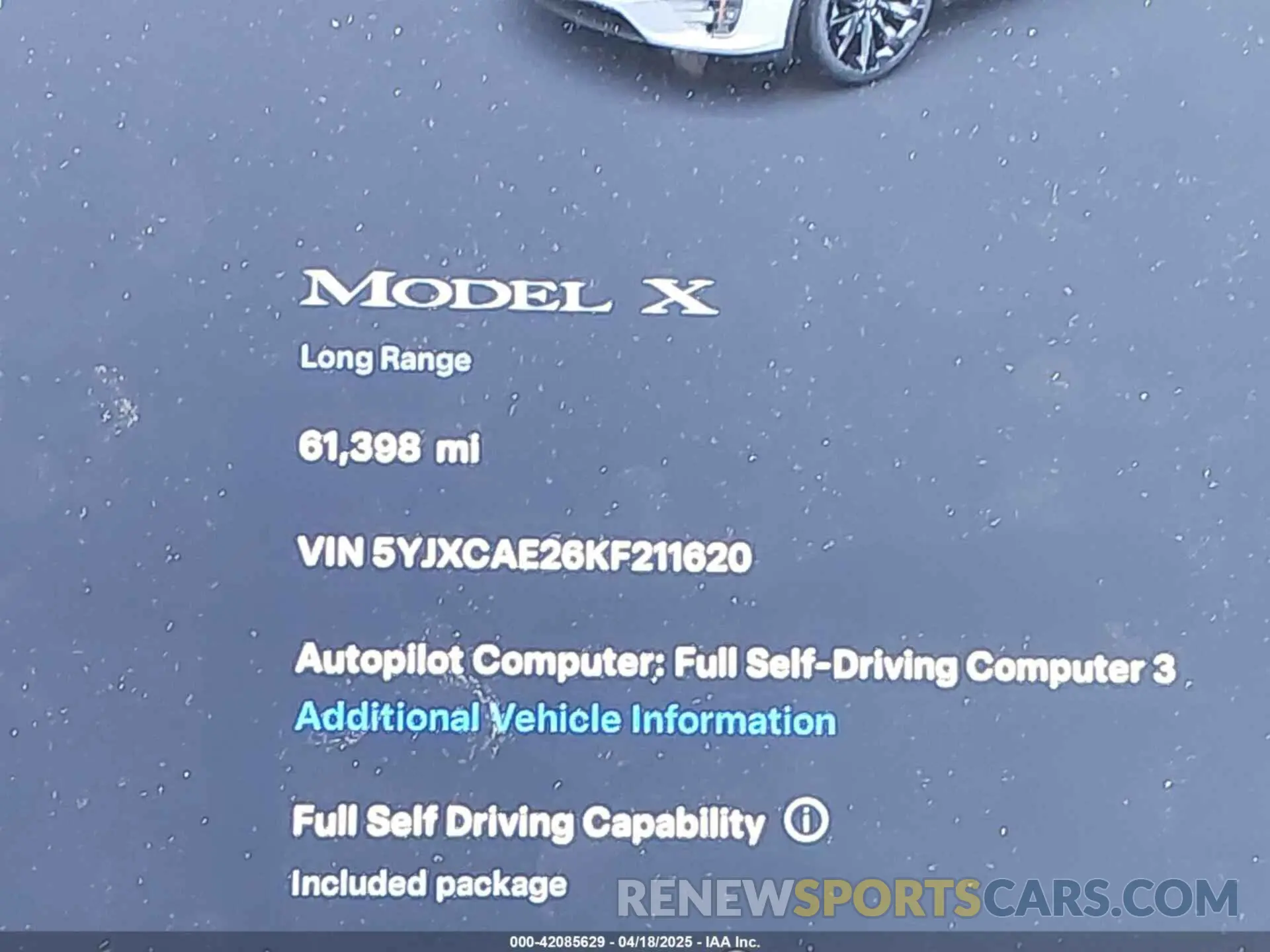 15 fotografías del automóvil dañado 5YJXCAE26KF211620 TESLA MODEL X 2019