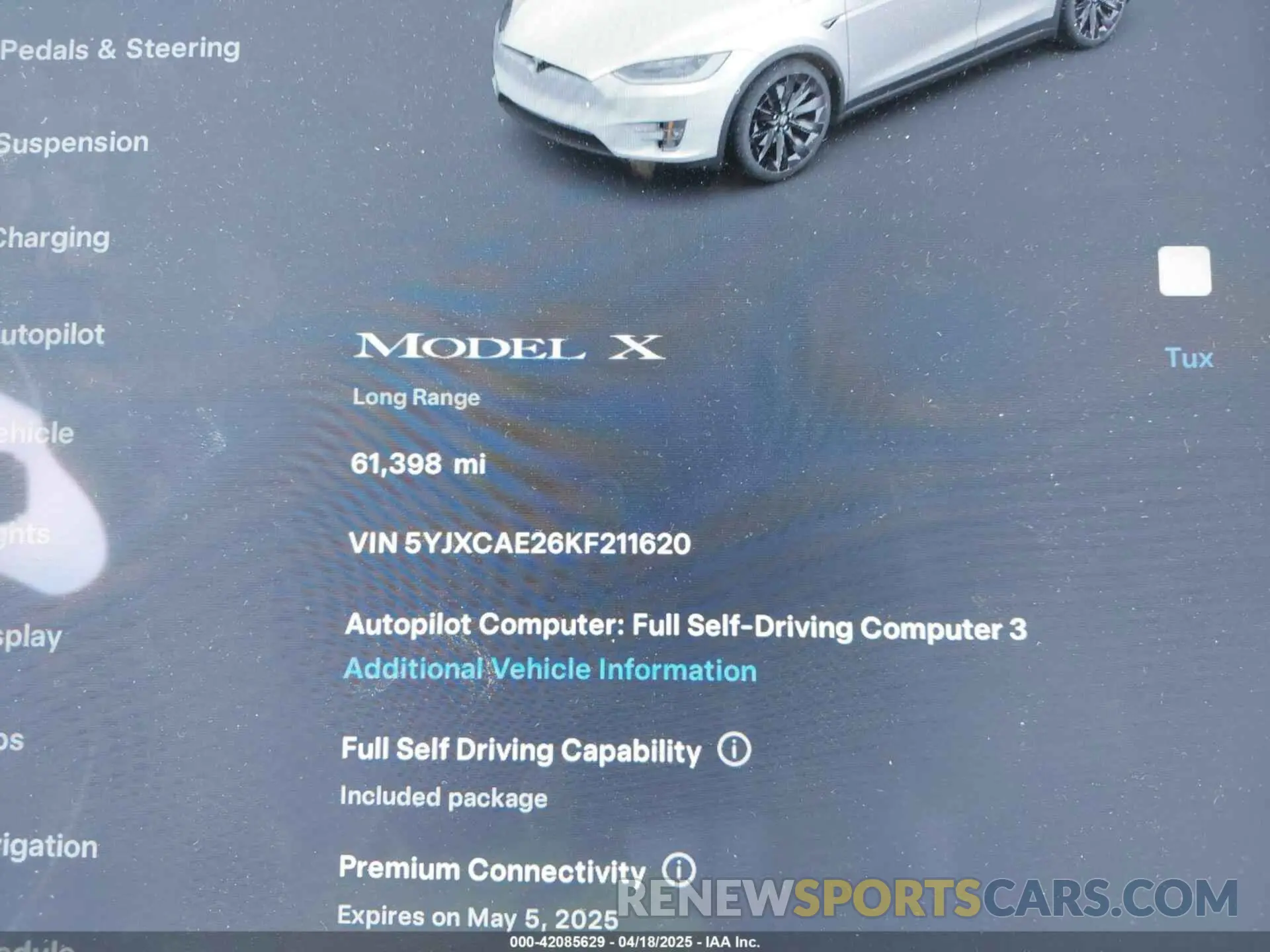7 fotografías del automóvil dañado 5YJXCAE26KF211620 TESLA MODEL X 2019