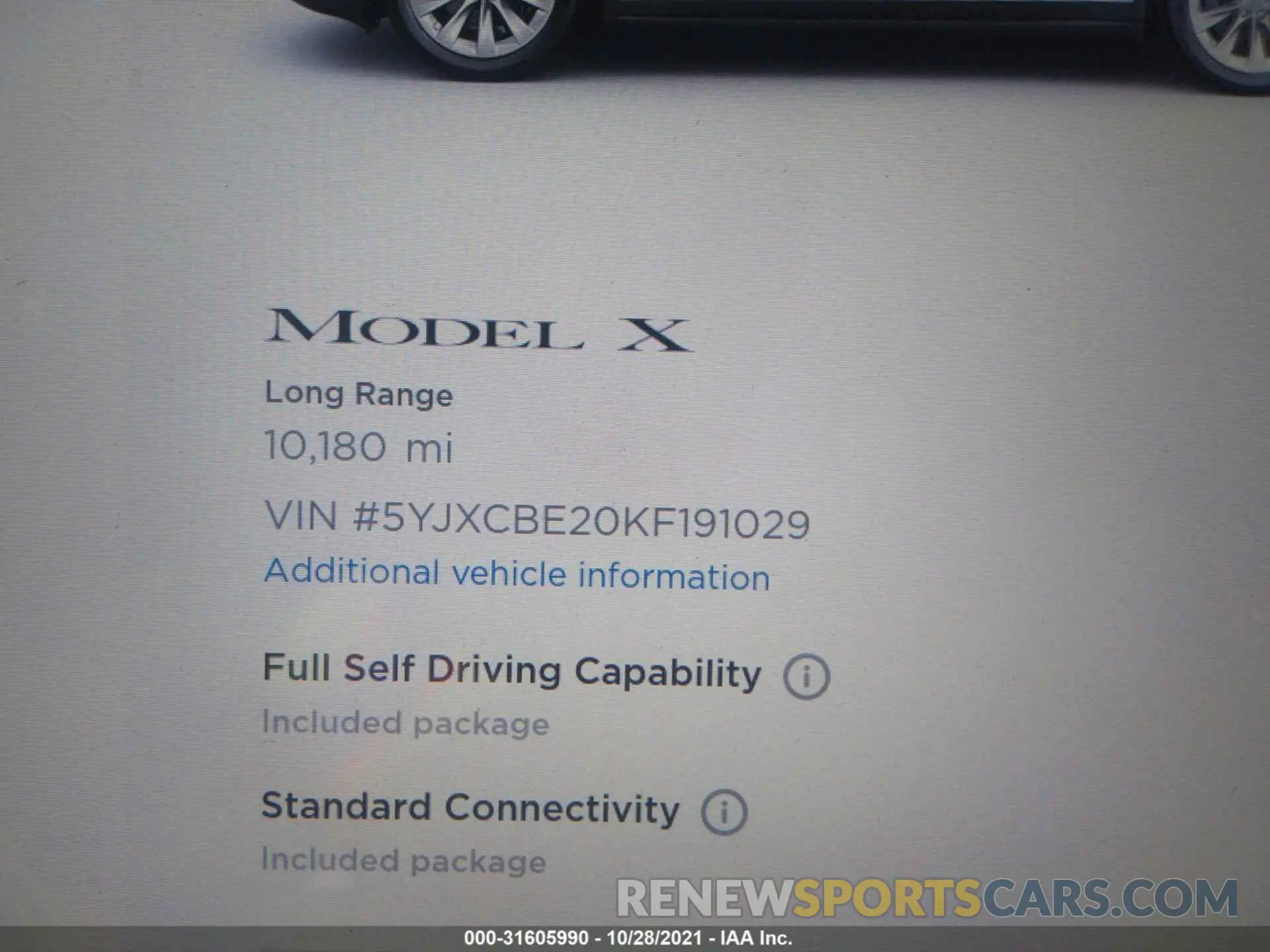 7 fotografías del automóvil dañado 5YJXCBE20KF191029 TESLA MODEL X 2019