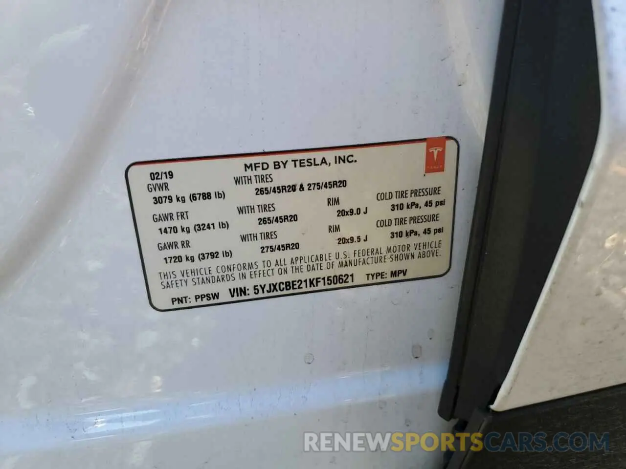 14 fotografías del automóvil dañado 5YJXCBE21KF150621 TESLA MODEL X 2019