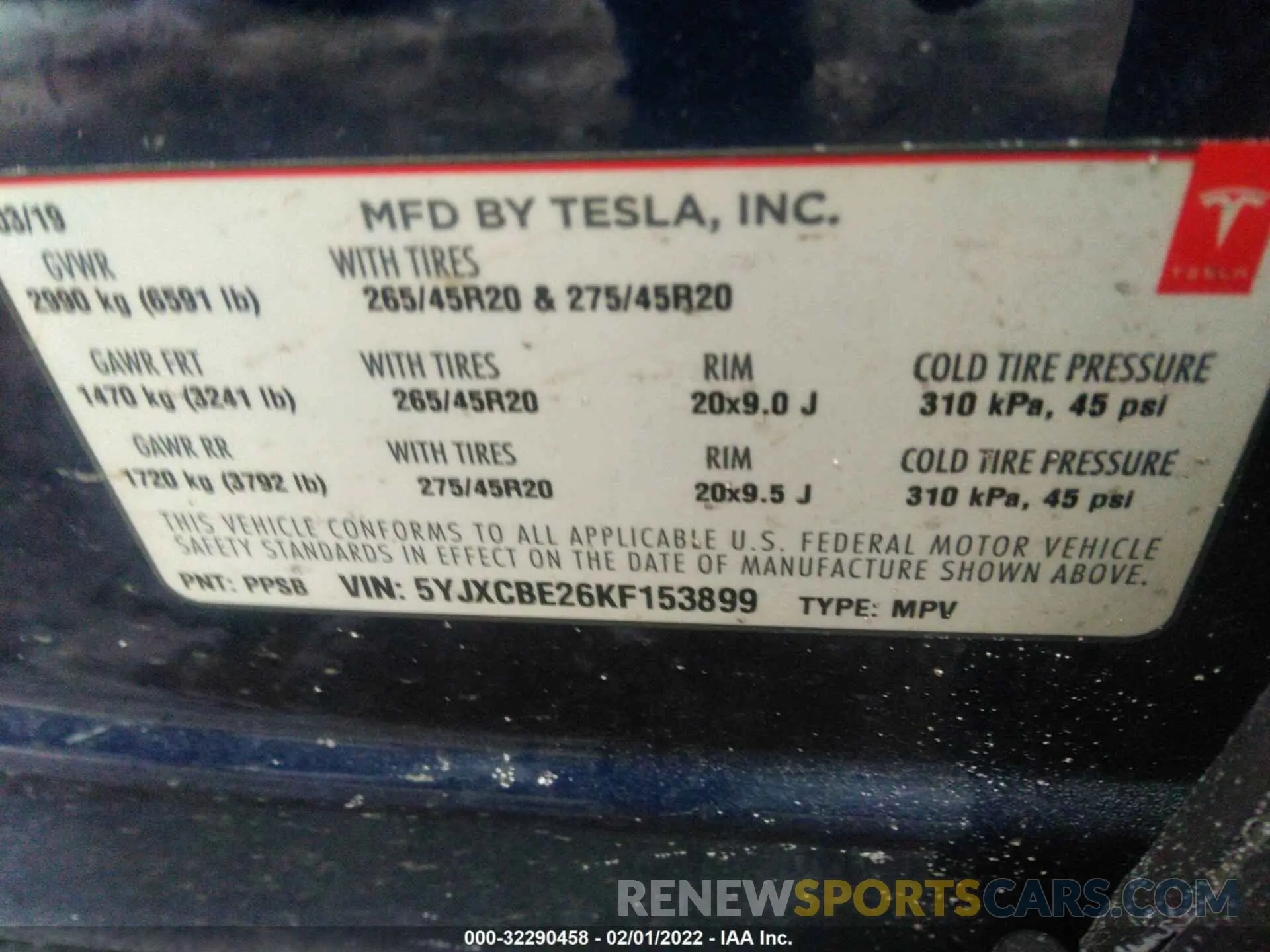 9 fotografías del automóvil dañado 5YJXCBE26KF153899 TESLA MODEL X 2019